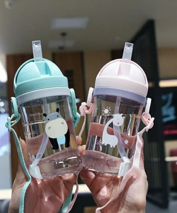 350ml Kids Drinking Cup Feeding Bottle With Straw Gravity Ball Wide Caliber Bottle