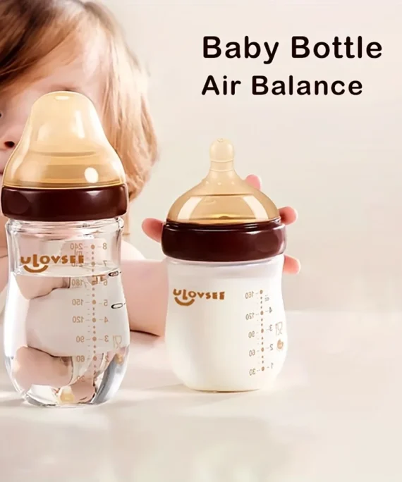 4oz,8oz High Borosilicate Glass Baby Bottles, Wide-Neck Feeding Bottle with Bottom Air Balance Hole/Valve, Glass Milk Bottle