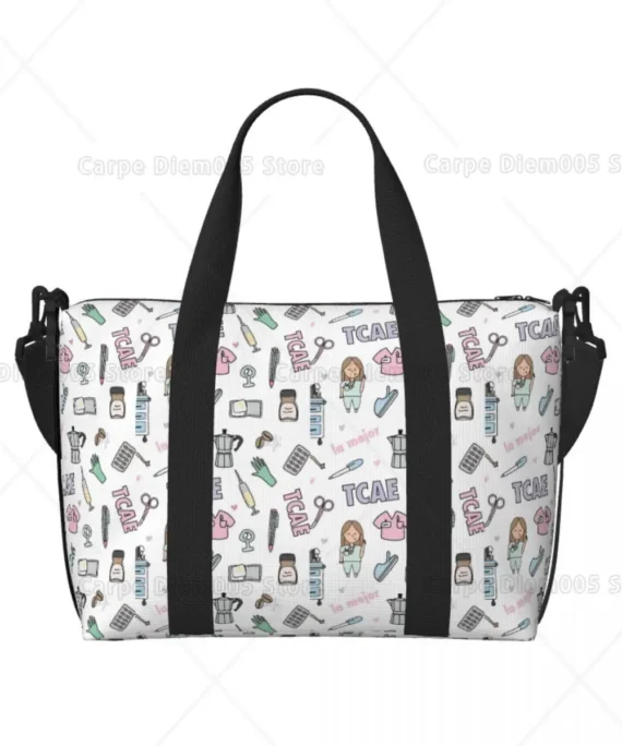 Nurse Doctor Pattern Tote Bag Women Cartoon Print Spots Shopper Shoulder Beach Gym Travel Bag Outdoor One Size